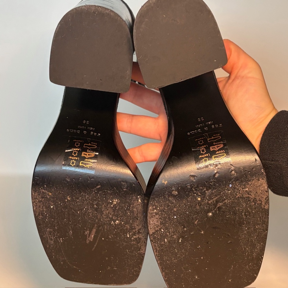 rag & bone Platform Sandals Womens 38 Black Suede Block Heel Square Toe Buckle - Picture 7 of 12